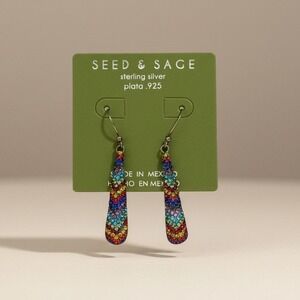 Seed & Sage Sterling Silver Rainbow Crystal Drop Earrings - Mexico .925 - NIB
